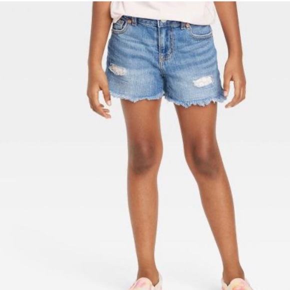 Girls' Cut-Off Jean Shorts - Cat & Jack™ Medium Wash - Picture 2 of 7